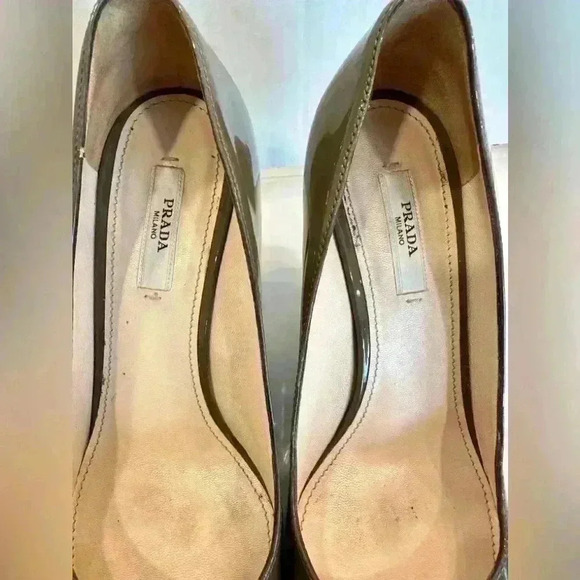 Prada Milano Patent Leather Stiletto Pumps (Dark Taupe) Size 36 - Picture 8 of 11